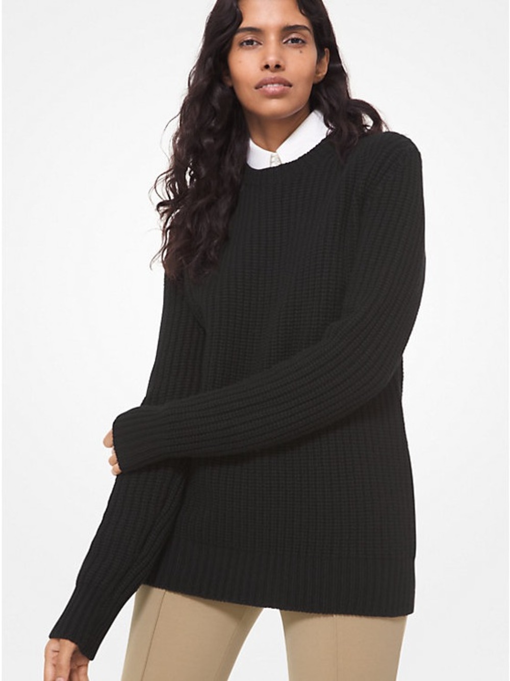 Michael Kors Collection Black Ribbed Crewneck Cashmere Sweater
